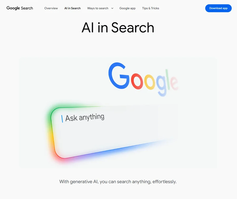 Google AI in Search interface illustrating generative AI answers before users click organic results